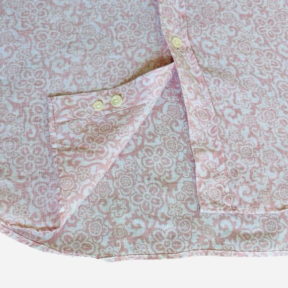 Vilebrequin Sz XXL Pink White Button Up 100% Linen Flax Long Sleeve Shirt Pocket - Picture 9 of 13